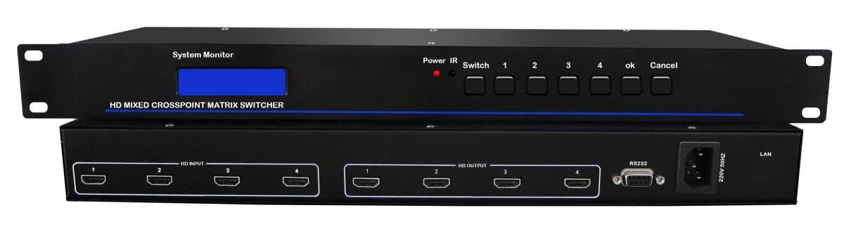 无缝4进4出HDMI矩阵
(一体机，支持4K30输入输出)