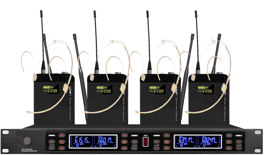 一拖四真分集无线头戴话筒